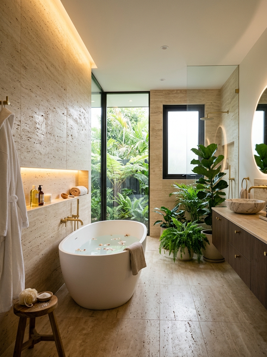 SoHo Travertine Spa - Spa Bathroom